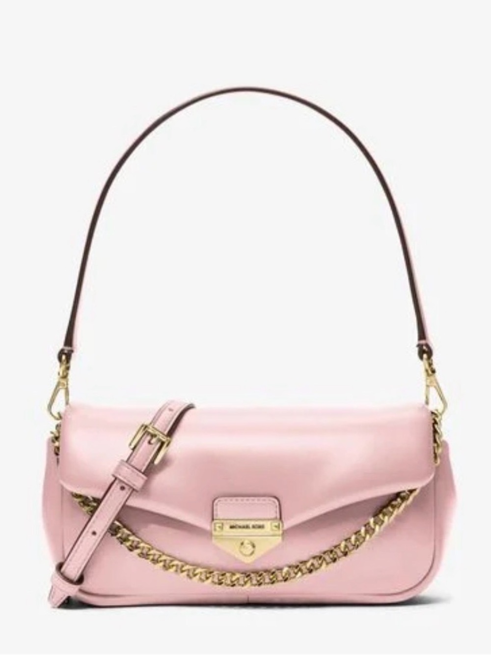 Michael Kors Blush Pink Leather Crossbody – Gold Lock & Chain Detail